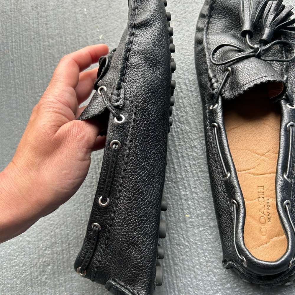 Coach Black Pebbled Leather Tassel Moccasins - Picture 10 of 10